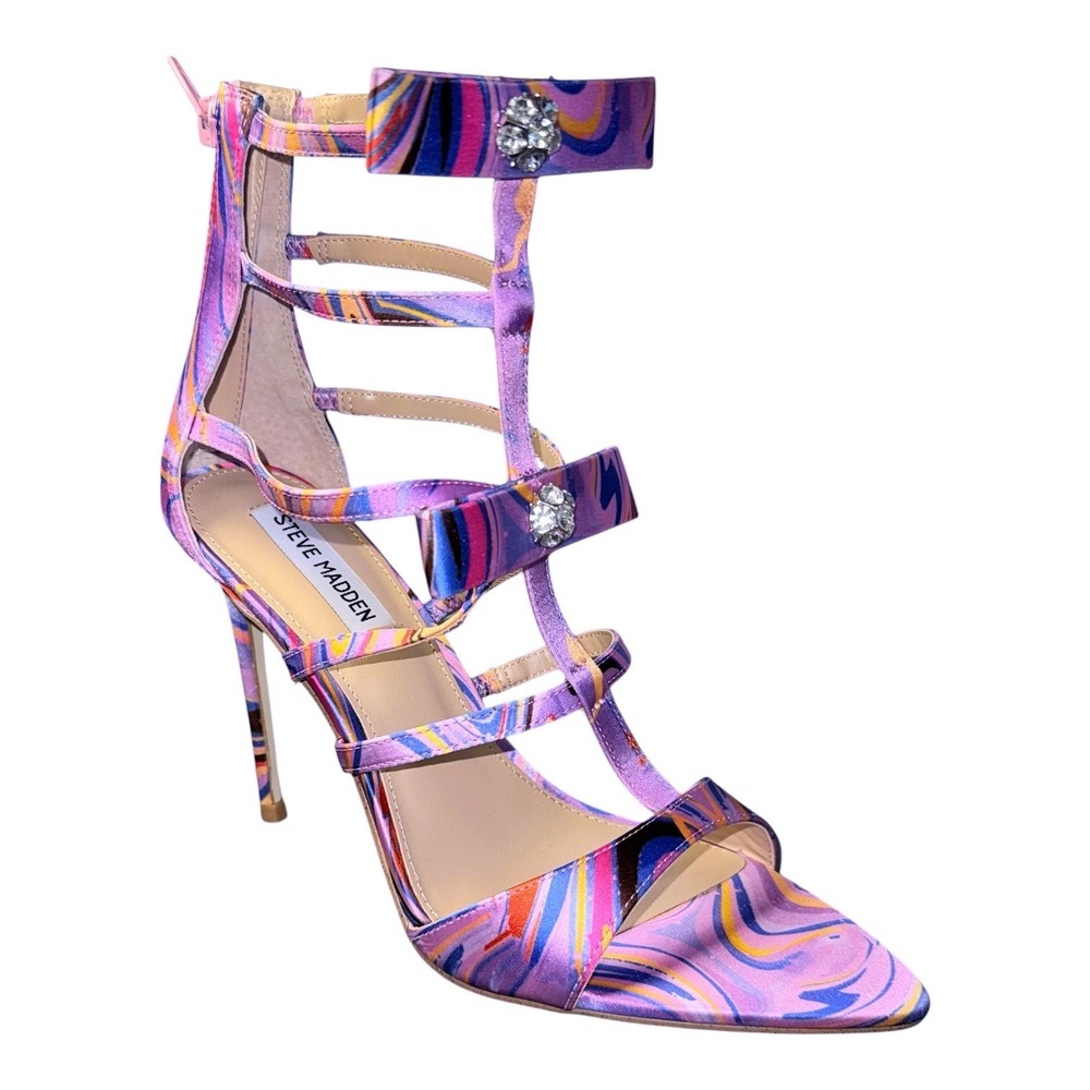 Steve Madden‎ Womens 8.5 Sinclair Pink Tie Dye 4" Stiletto Strappy Sandals